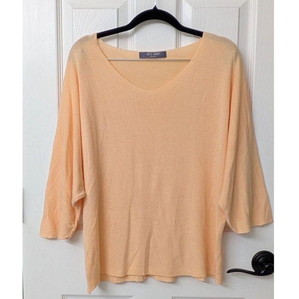 Grey Violet Coral V-Neck Lightweight Knit Boho Chic Beach Sweater | SZ Small